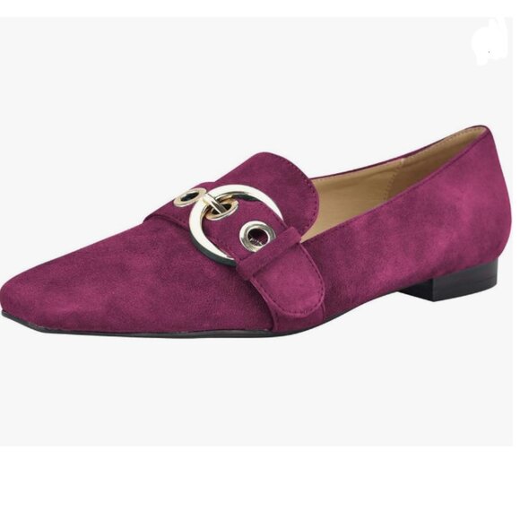 FSJ Shoes - FSJ Violet Red Squared Toe Loafers Comfort Block Chunky Low Heel Buckle Shoes